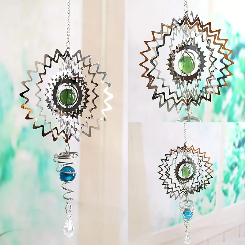 1pc wind chimes stainless crystal rotating wind chimes steel cool rotating patio lawn garden outdoor decor details 4