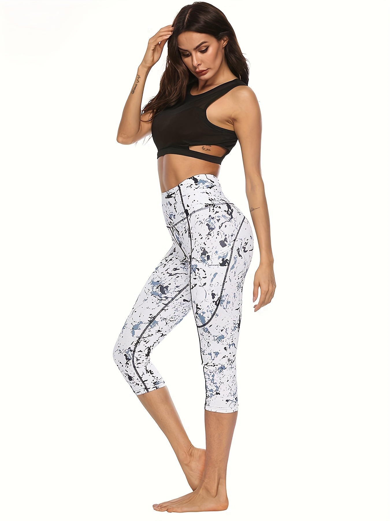 Womens Tie Front Patterned Yoga Pants With Pocket Yoga Pants