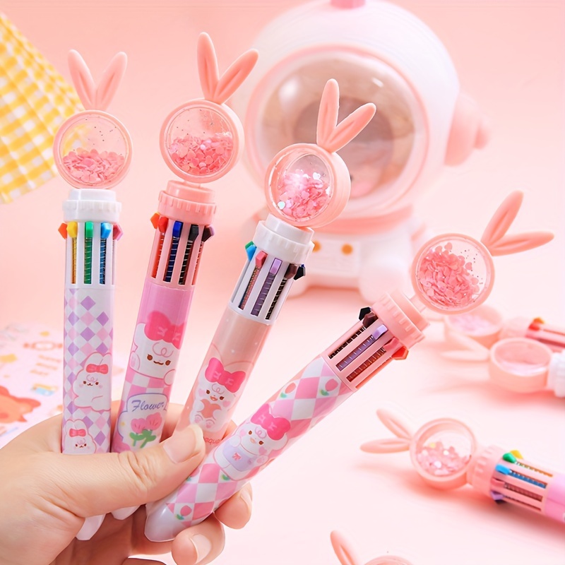 10 Colors Ballpoint Pens kawaii Cute Bunny Pens Glitter Cartoon