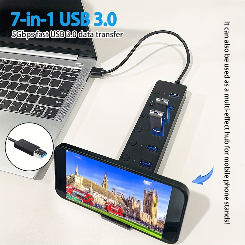 4/7 port Usb 2.0/3.0 Hub With Individual Power Switches And - Temu
