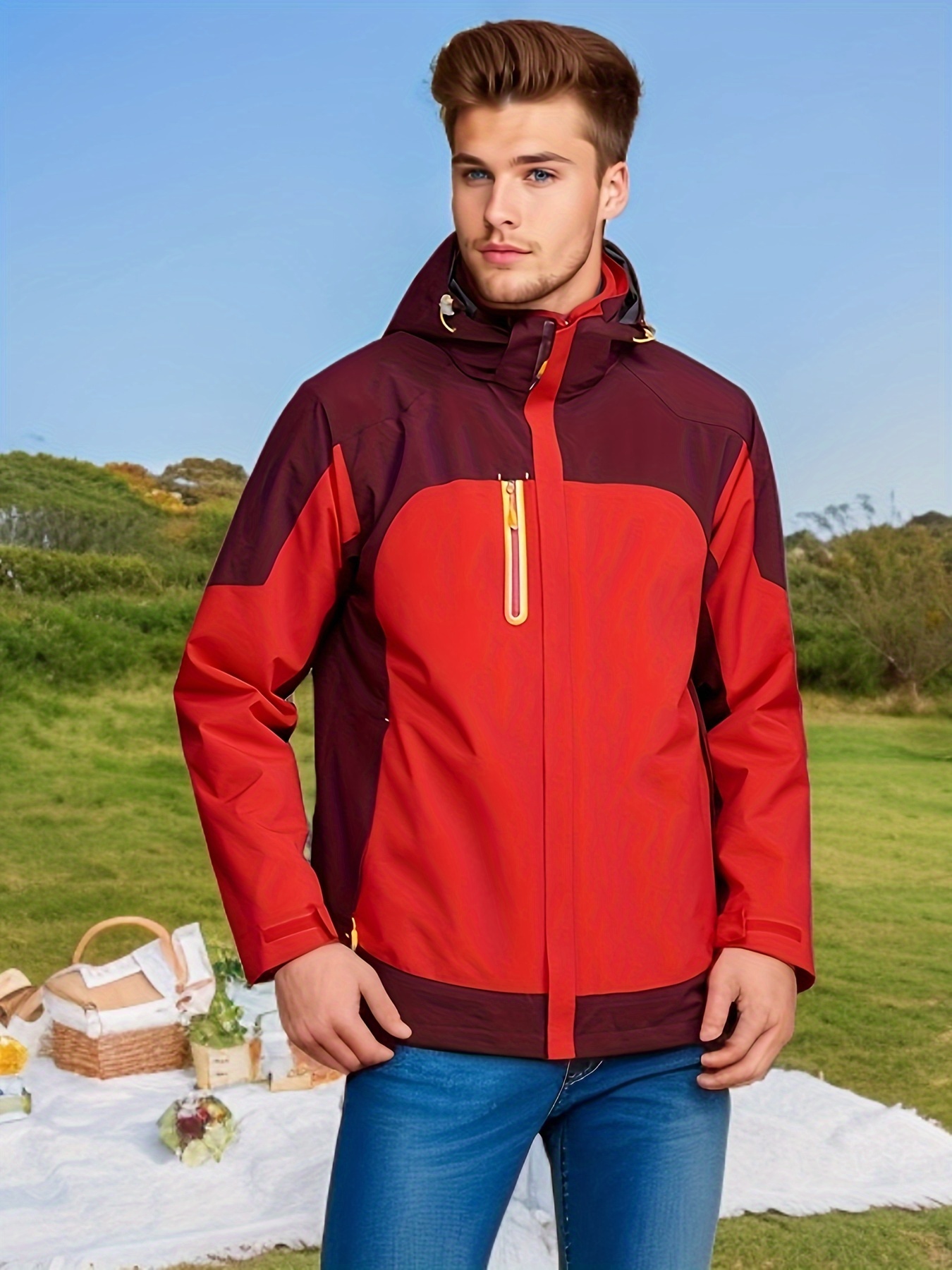 Detachable Windbreaker Hooded Jacket Men's Casual Waterproof - Temu