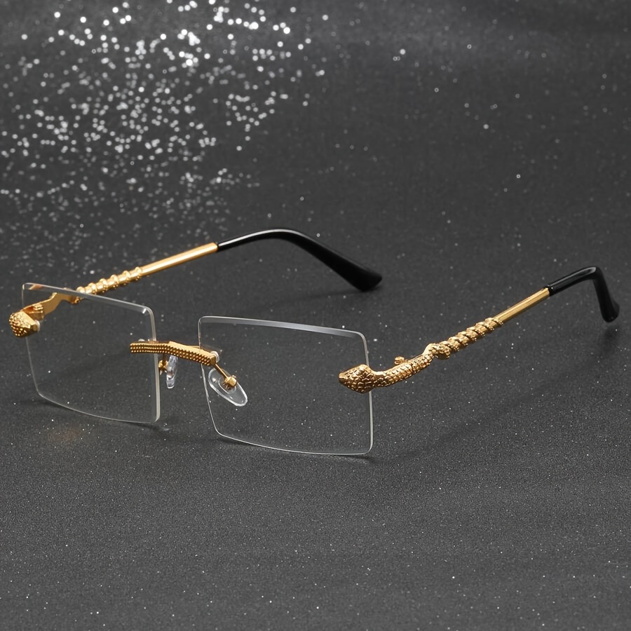 1pair Elegant Golden Rimless Square Frame Glasses Unique Snake