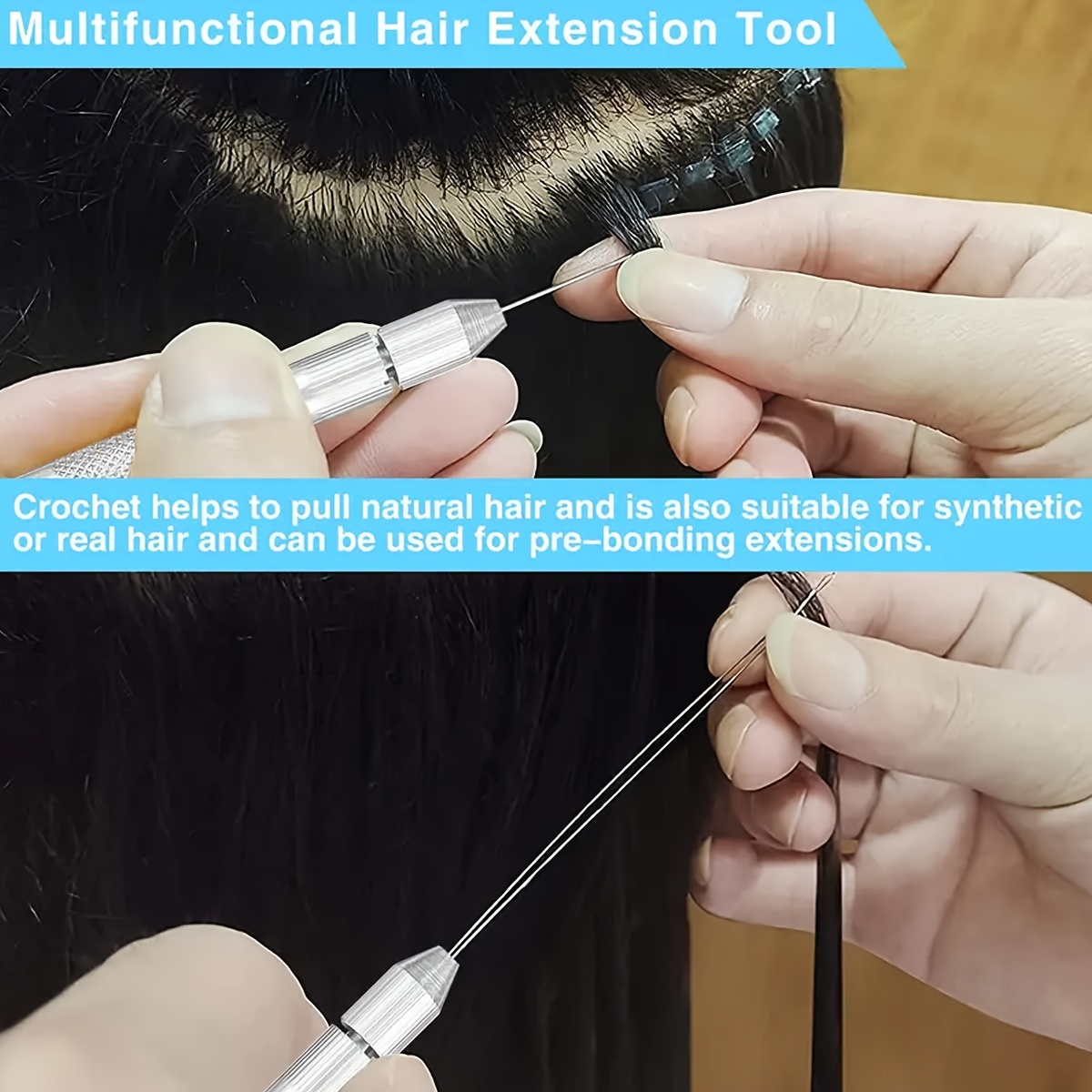 Hair Extension Tools 3 Knitting Hook Needles+ 1 Holder +1 Pulling