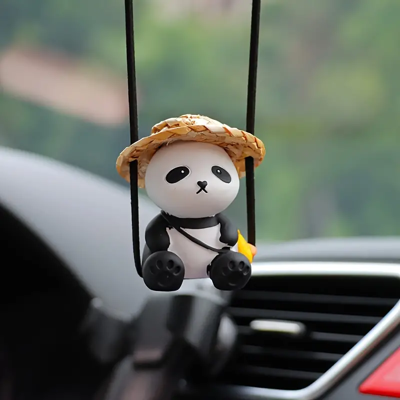 Cute Little Panda Car Interior Pendant Car Swing Straw Hat Panda Rearview  Mirror Hanging Ornament Car Interior Decoration Accessories, Quick &  Secure Online Checkout