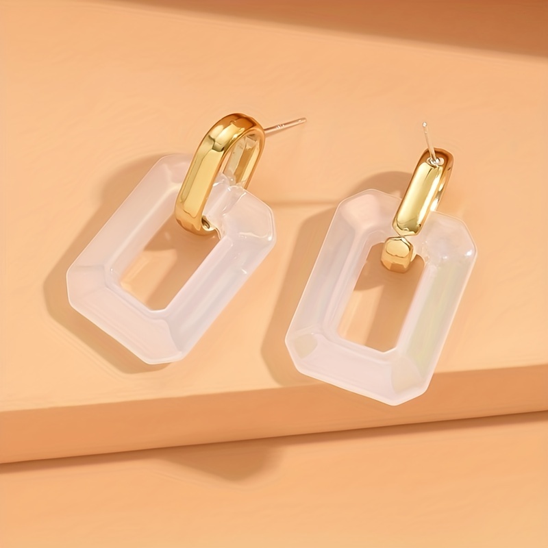 Acrylic Earrings Minimalist Style Studs with Golden Tone Hooks