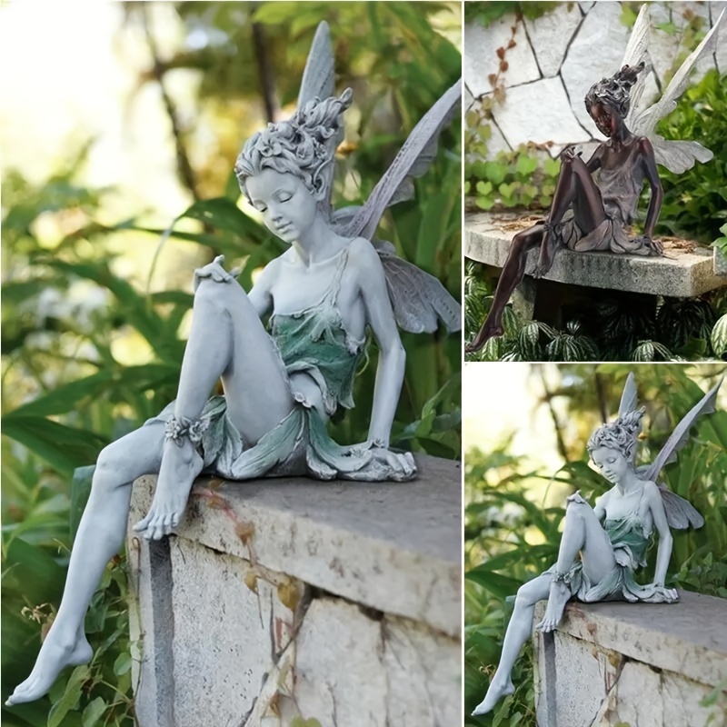 Statue de jardin solaire décoration d'extérieur, figurine d'ange de jardin  avec lumière changeante de couleur statue d'extérieur sculpture en résine  ornement de pelouse étanche art de jardin pour terr