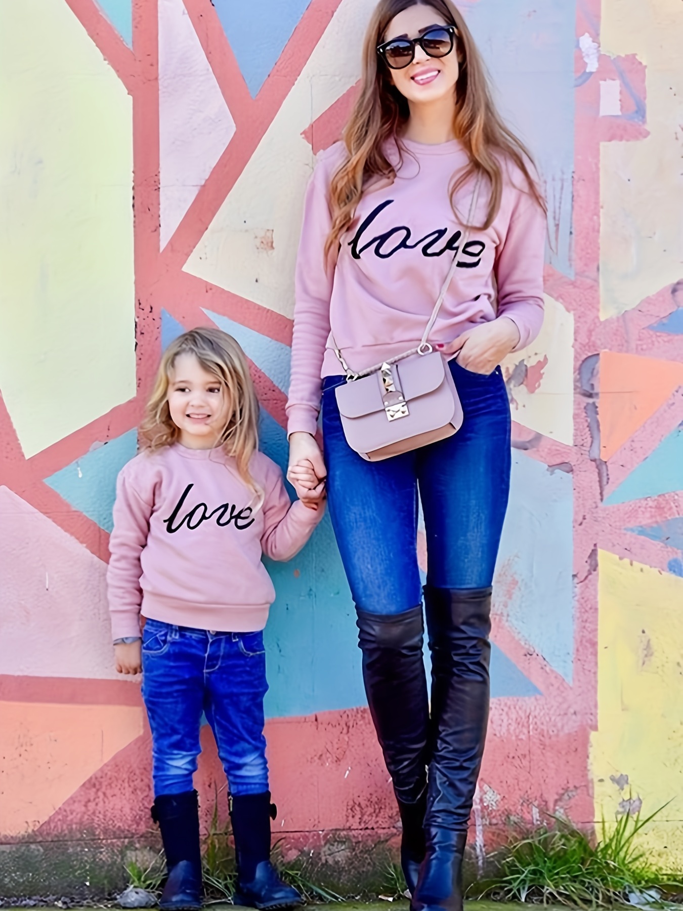 Mommy Matching Sweatshirt Love Print Long Sleeve Top Family - Temu