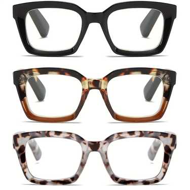 3Pack Readers For Women, Oprah Style Square Reading Glasses, With Spring Hinge Blue Light Blocking For Men Ladies