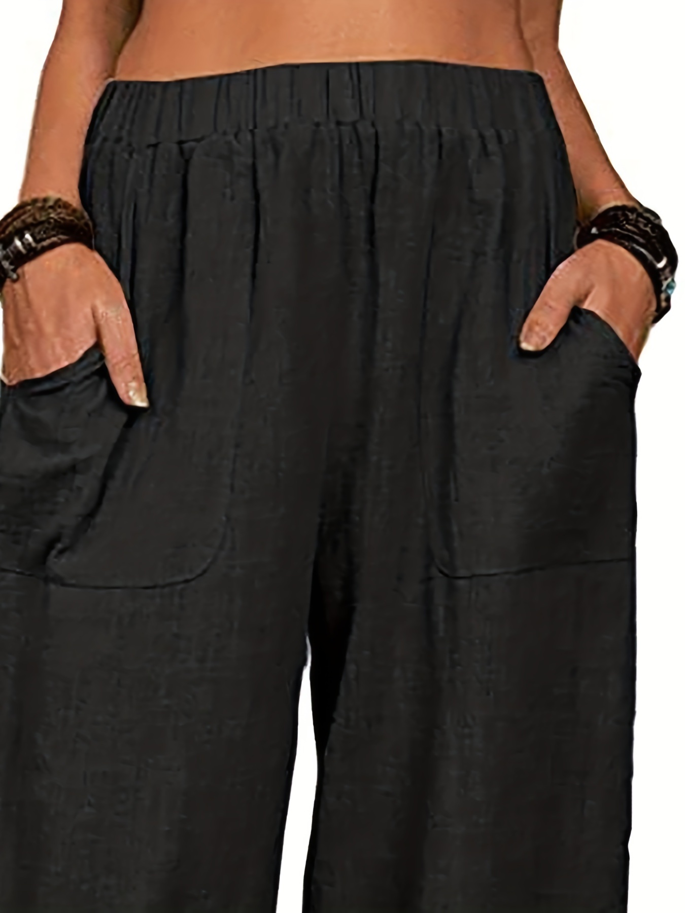 Plus Size Casual Pants Women's Plus Plain Elastic Waist - Temu