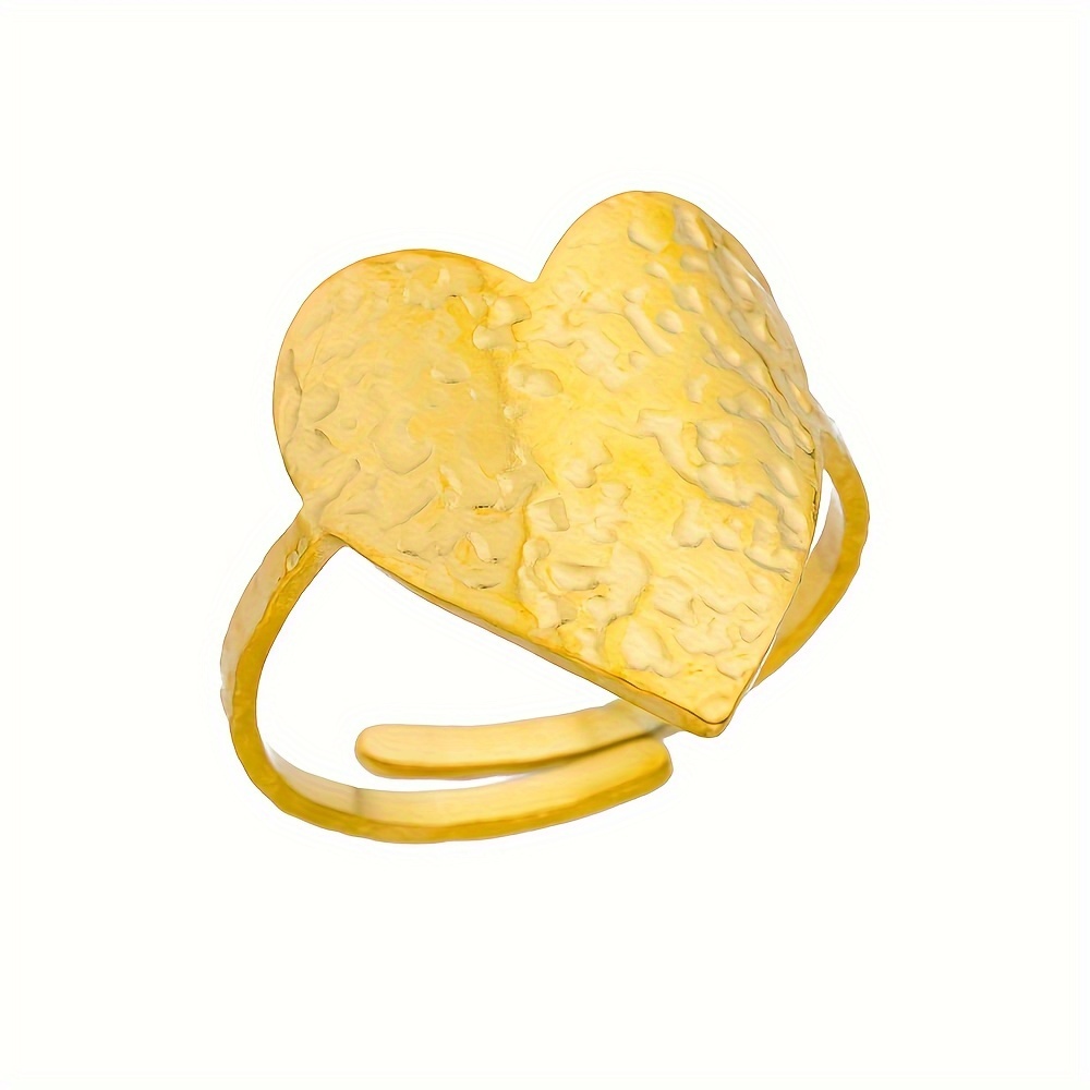 TEMU 1pc Anillo Abierto Vintage Hecho De Acero Inoxidable Chapado En Oro De 18k Diseño Retro De Corazón Combina Con Atuendos Diarios Accesorio De