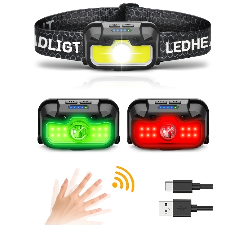 LED Headlamp Motion Sensor Rechargeable Headlights 7 Modes