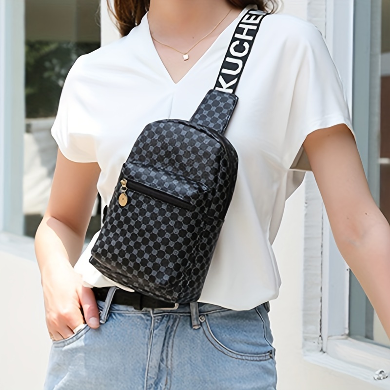 Geometric Graphic Sling Bag, Fashion Shoulder Chest Bag, Wide Strap Multi  Zipper Crossbody Purse - Temu Austria