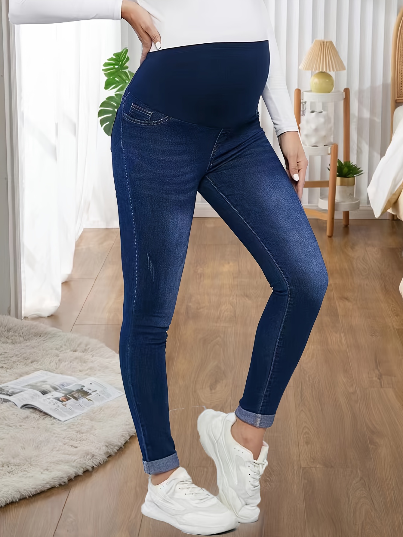 Women's Maternity Solid Jeans Fashion Casual Denim Pants, Pregnant Women's  Clothing