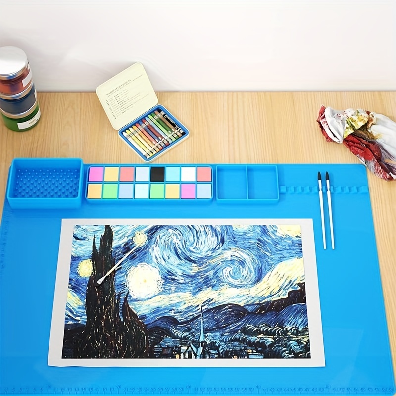 Silicone Craft Mat, Versatile 20x16 Inches Silicone Mats for Crafts, Silicone Art Mat with Cup and Paint Holder, Easy to Clean Silicone Painting Mat