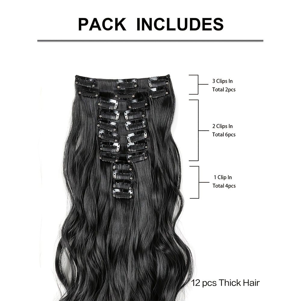 12pcs Set Long Wavy Clip In Hair Extensions Natural Looking Full Head Hair  Extension Hairpiece For Women - Beauty & Personal Care - Temu