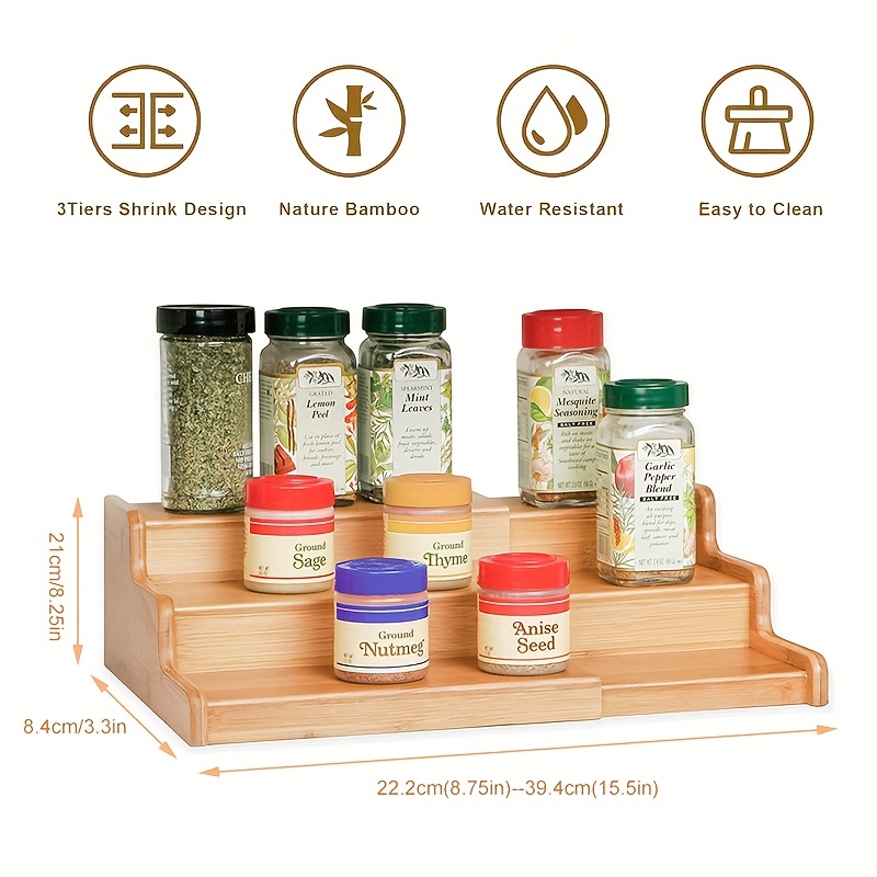 3 Tier Bamboo Spice Rack, Expandable Display Shelf, Spice Shelf Riser, Seasoning  Organizer, Can Rack, Canned Food Organizer For Pantry, Medicine Storage,  Cupboard Organizer, Kitchen Accessories - Temu