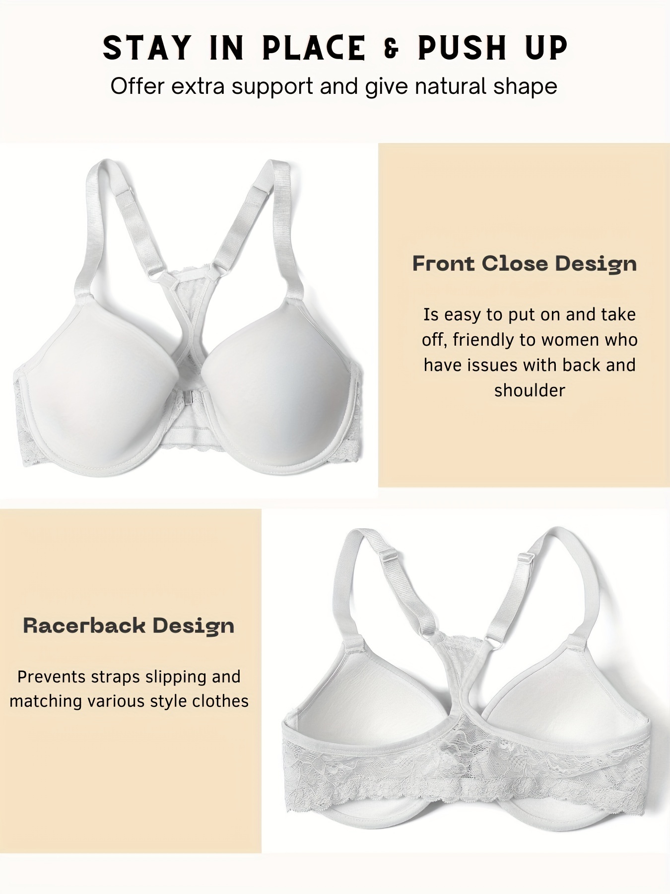 Elegant Satin Lace Underwire Bra - Size 44DD