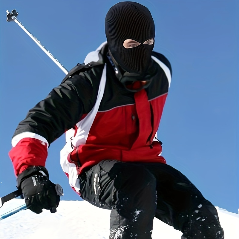 3 Pièces Unisexe 2 Trous Couverture Complète Tricot Masque De Ski Cagoule  Chapeau Pour L'hiver