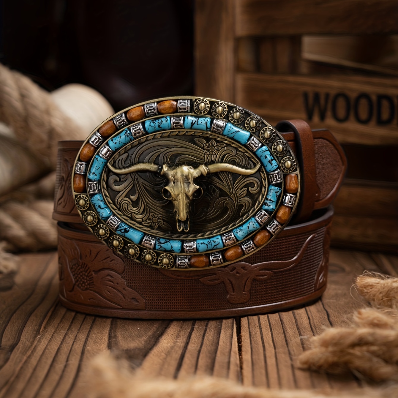 Fashion Mens Western Style Pu Leather Belt Cool Deer Pattern