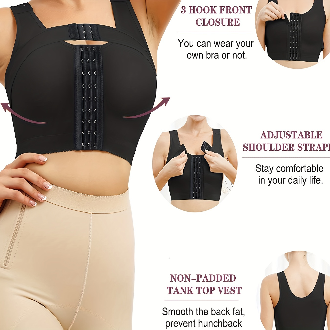 Adjustable Buckle Front Compression Shaping Bra Top Plain - Temu
