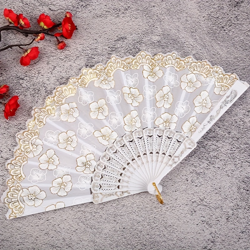 Folding Fan,White Soft Fluffy Feather Fan Large Handheld Hand Fans Folding  Chinese Japanese for Dancing Party Wedding Gifts DIY Decoration Home