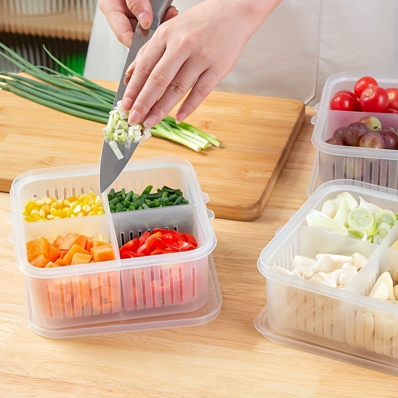 1pc Two-layer Plastic Refrigerator Storage Box With Draining Function,  Kitchen Spice And Food Storage Container