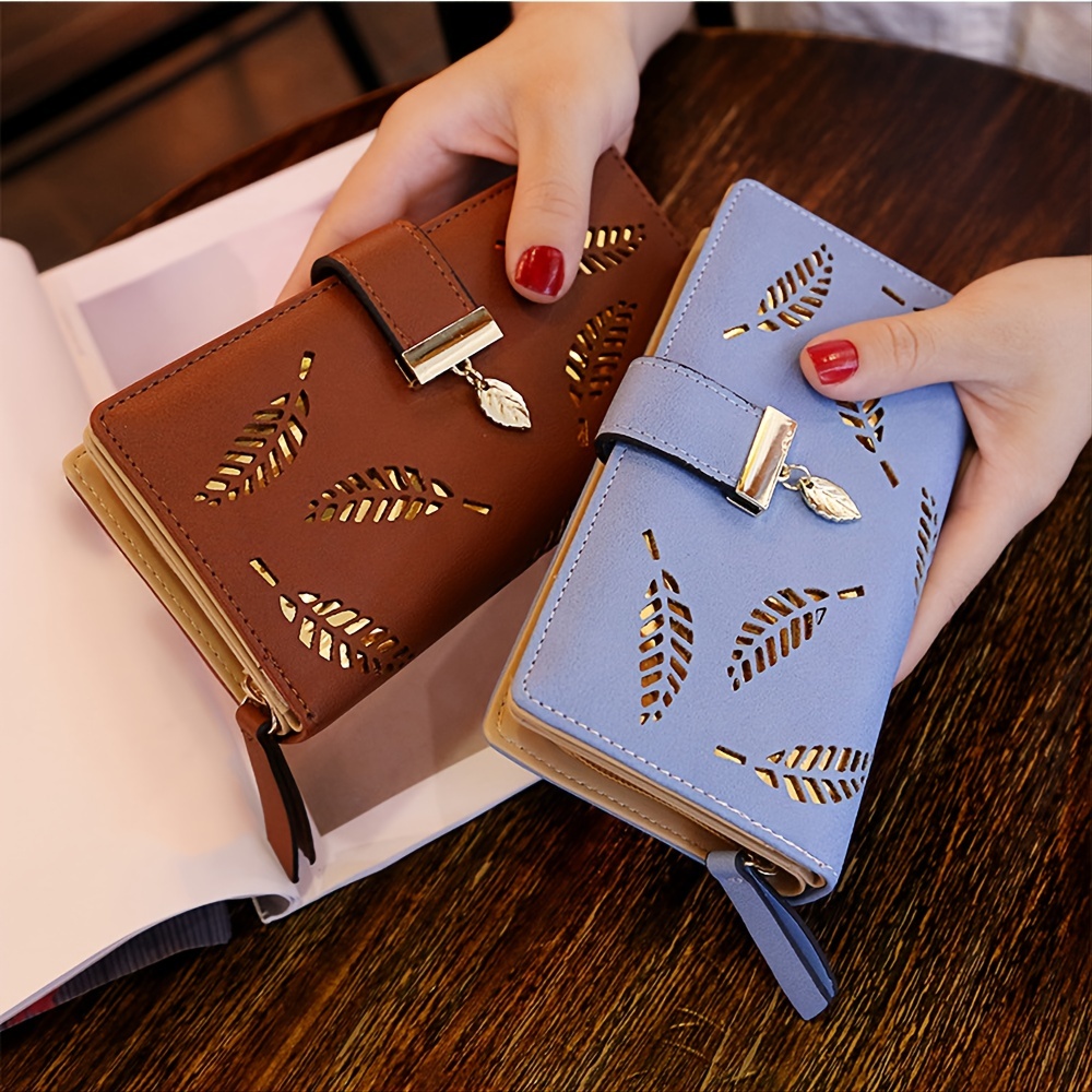 simple fashion golden hollow wallet faux leather modern coin purse multi card holder with zipper unisex bag for daily use details 8