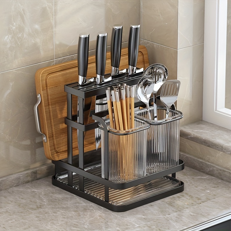 Porte-couteaux rotatif - Support de rangement multifonctionnel pour couteaux  de cuisine, planche à découper, ustensiles et baguettes