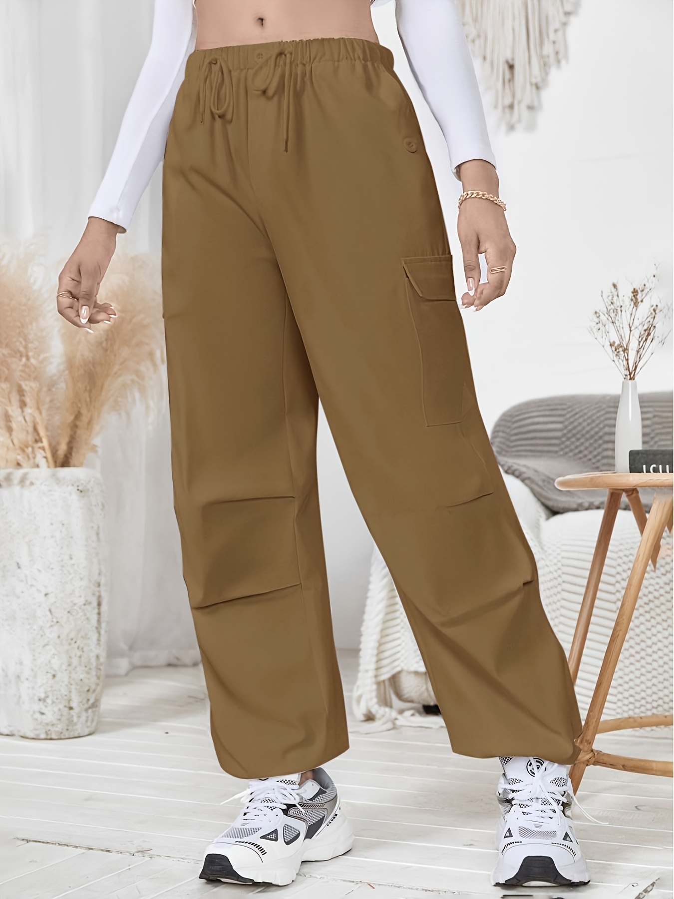 Lucuna Women's Satin Cargo Pants Y2K High Waisted Multi-Pocket Straight Leg  Baggy Casual Trousers at  Women's Clothing store