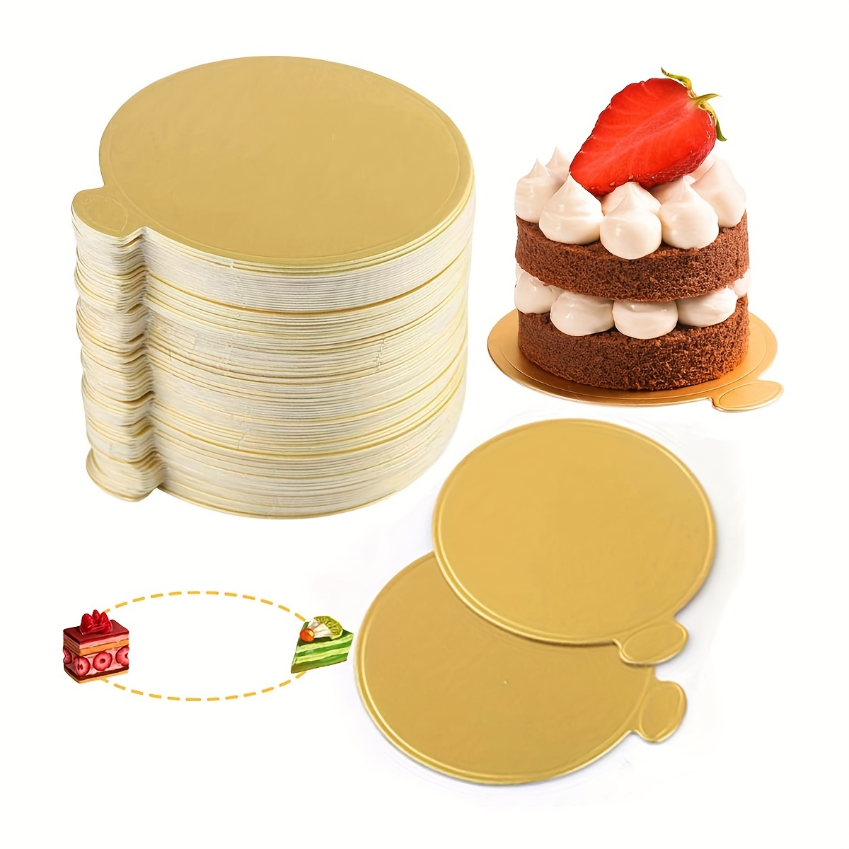 

50pcs, Mini Round Golden Cardboard Cake Base, Mousse Dessert Cake Boards, Disposable Paperboard Cupcake Boards, For Wedding Birthday Party Displays Tray - 3.5in/9cm