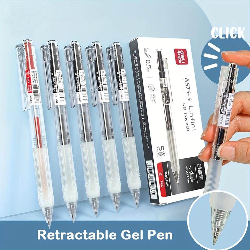 

5pcs/box Deli Retractable Gel Ink Pen Black Blue Red Ink Office Gel Pens 0.5 Mm Smooth Writing Tool Sign Pen