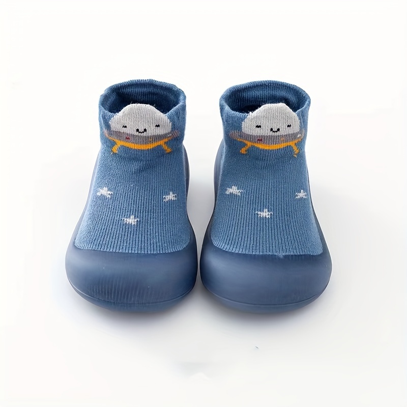 Adorable Lion Cartoon Slip-On Sock Shoes for Baby Boys - Soft, Breathable with Non-Slip Rubber Sole - Light Blue with Yellow Accents, Paw Print Design - Perfect for First Walkers, Indoor Play, Spring & Autumn, Baby Boy Shoes