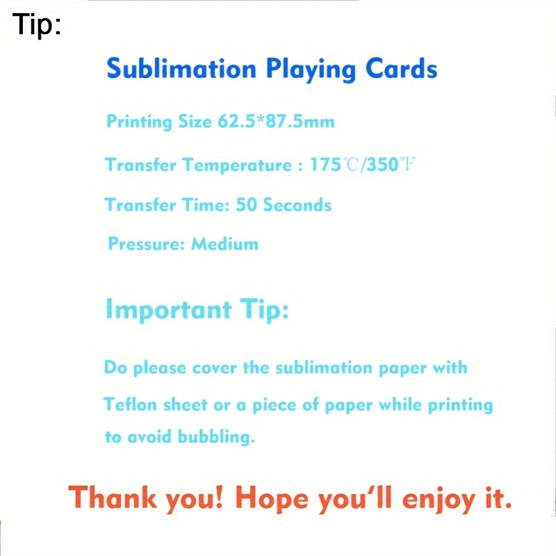 Sublimation Blank Paper Playing Cards Heat Transfer Printing DIY