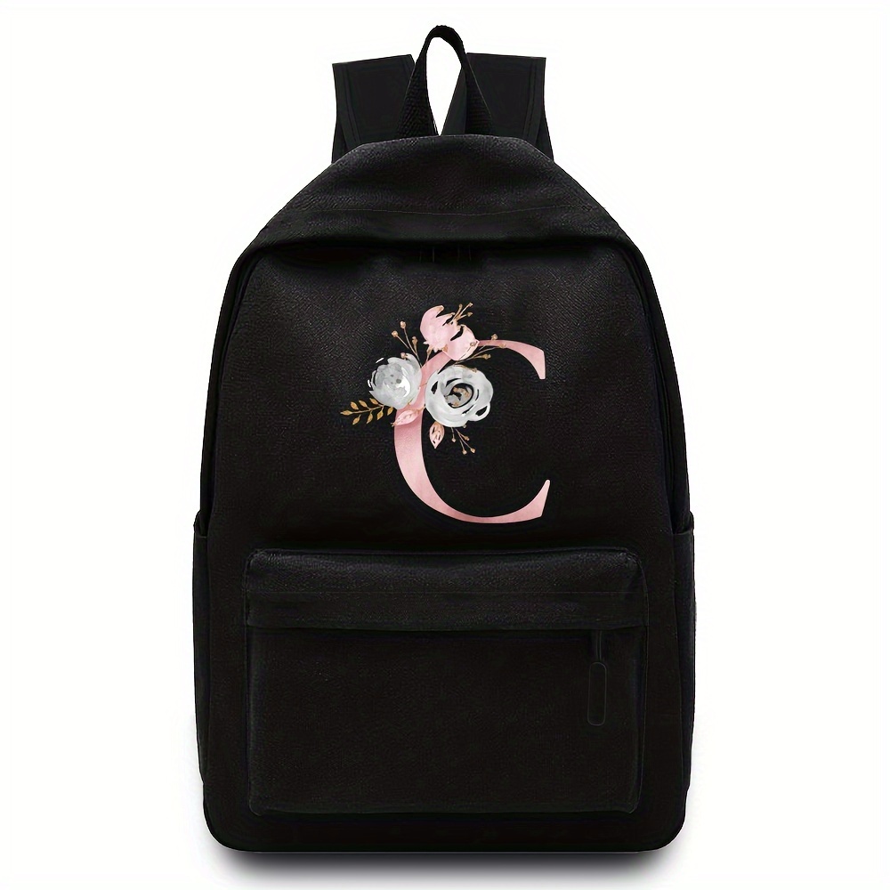 Flower Letter Print Backpack Casual Solid Color Laptop Temu