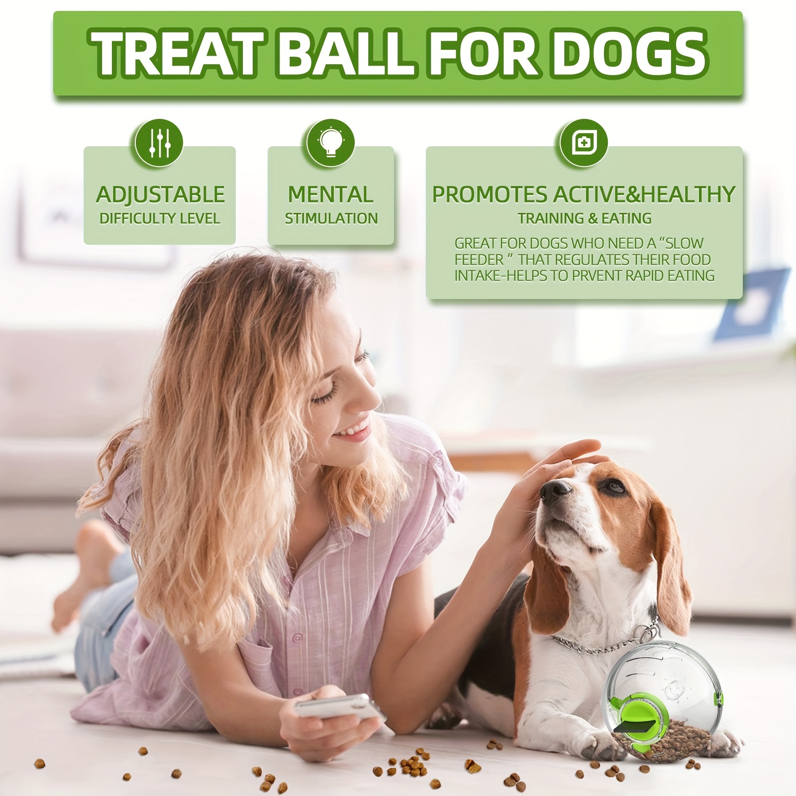Adjustable Dog Treat Ball, Interactive Food Puzzles Ball for Dogs