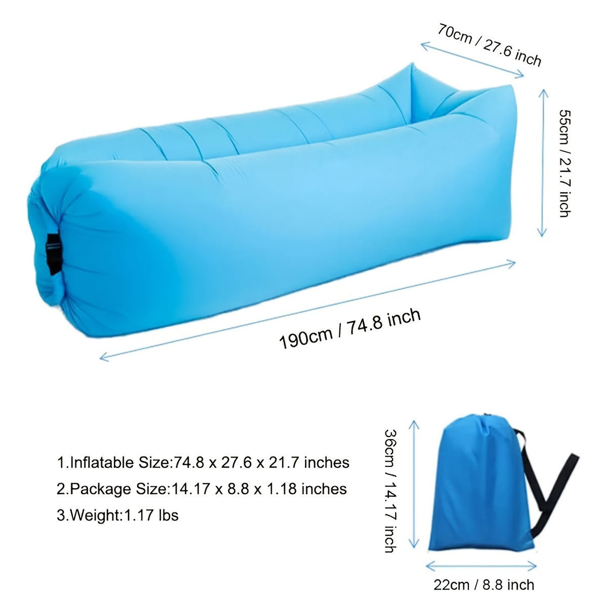 DERJLY Sofa Hinchable - Inflable Sofá Tumbona de Aire a Prueba de Agua -  Anti Fugas de Aire con Paquete portátil Bolsa de Aire para sofá de  Aire,para Viajes, Camping, Fiestas, Mar