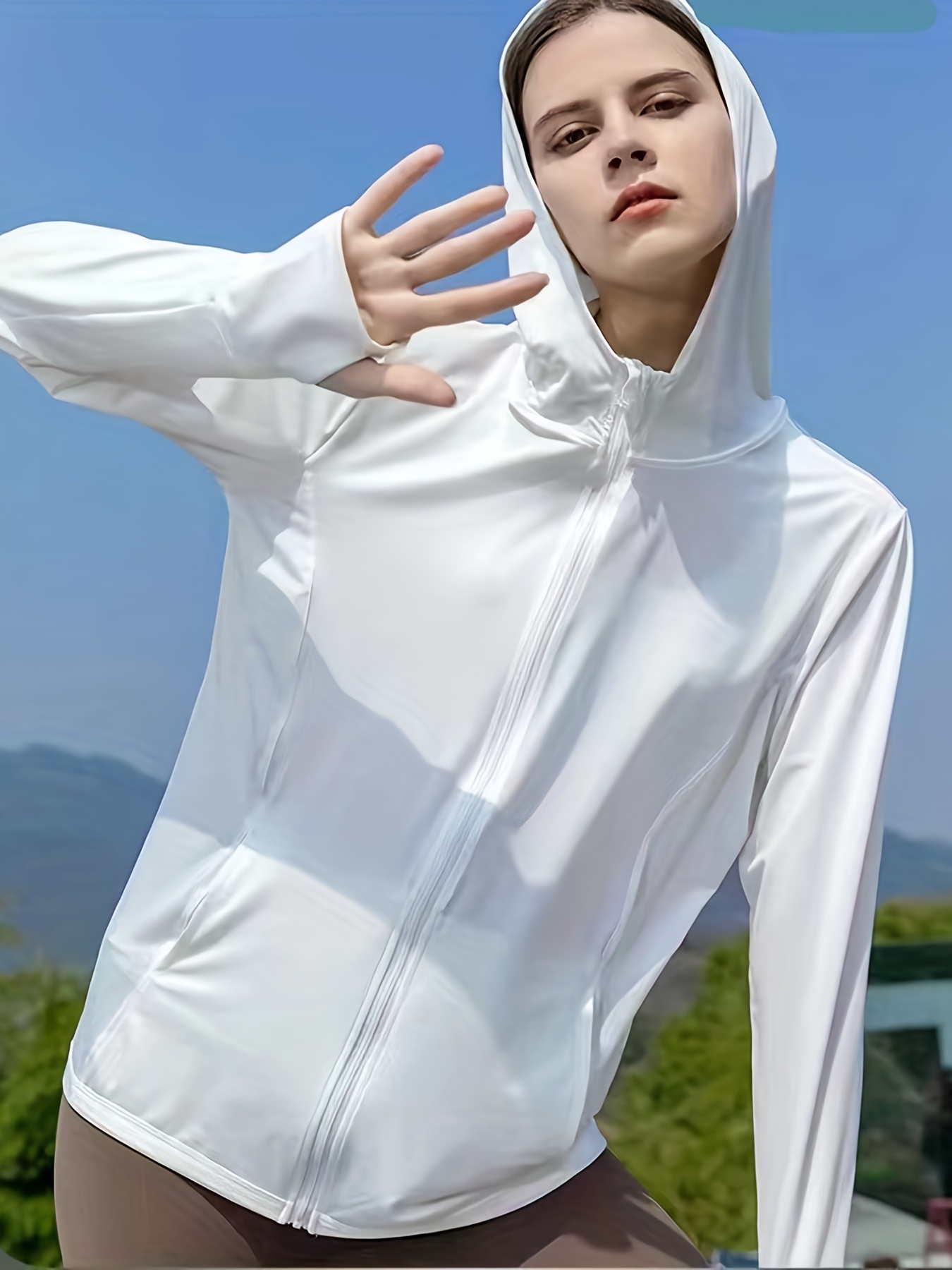 Women's White Sun Protection Hoodie Upf 50+ Long Sleeve - Temu