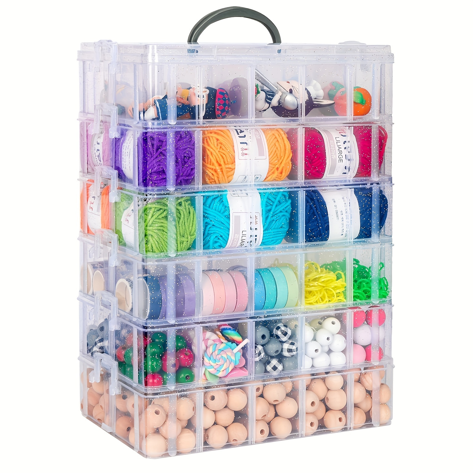 Casewin Stackable Craft Organizer Box, 3-Layer Small Storage Container  Case, with Adjustable Compartments for Beads, Crafts, Jewelry, Fishing  Tackle,Pink 