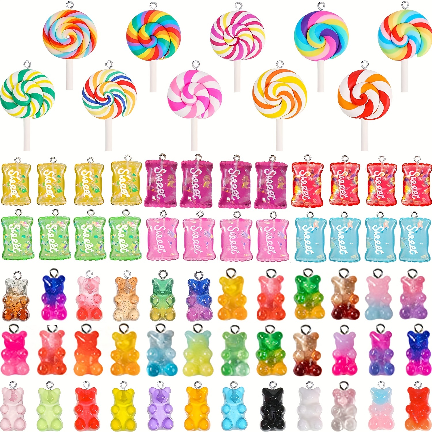 120Pcs 3D Gummy Candy Bear Nail Charms Colorful Sugar Gummie Bears Candy  Lollipop Cute 3D Nail Art Charms for Nail Art Designs DIY Crafting