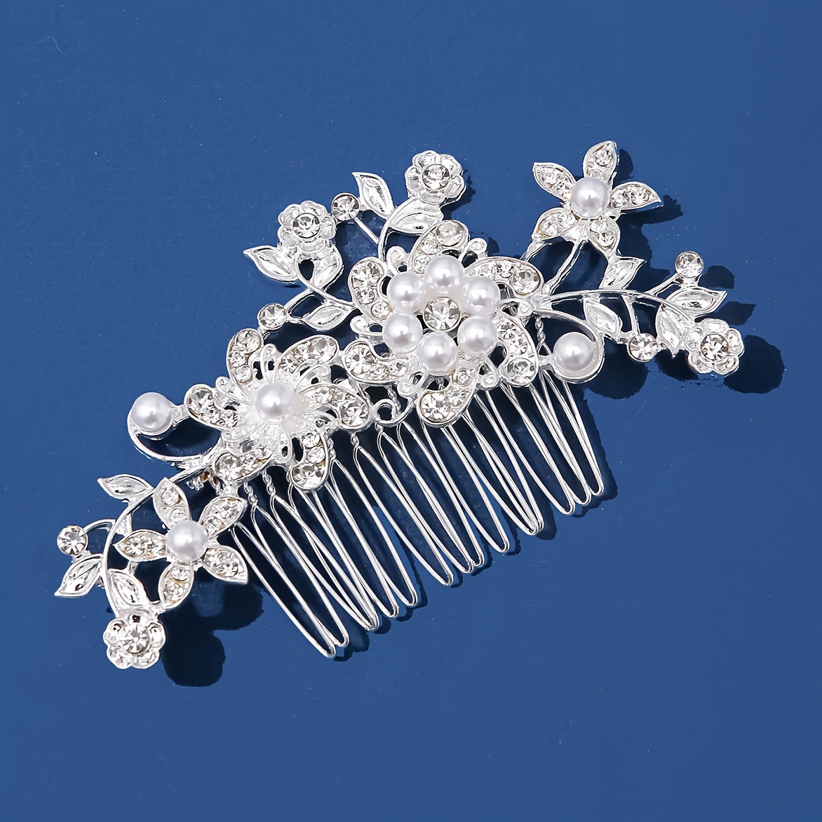 TEMU Peine De Pelo Elegante Para Novias Con Perlas Falsas Y Pedrería - Aleación De Zinc, Accesorio De Boda De Estilo Casual Para Mujeres