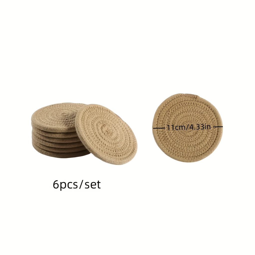 6pcs Absorbent Drink Coaster Mini Size 4.3in Coffee Table Cotton Woven Coaster Hand Woven Round Table Cup Coaster Heat resistant Cup Mat Suitable