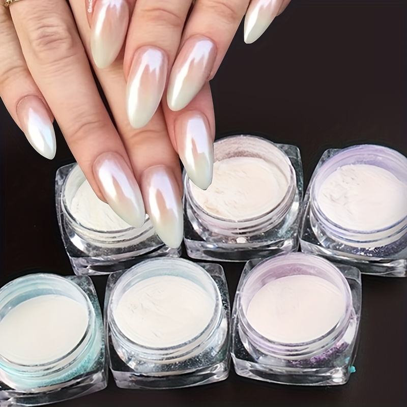 Pearl White Mirror Nail Powder Set Holographic Glitter - Temu