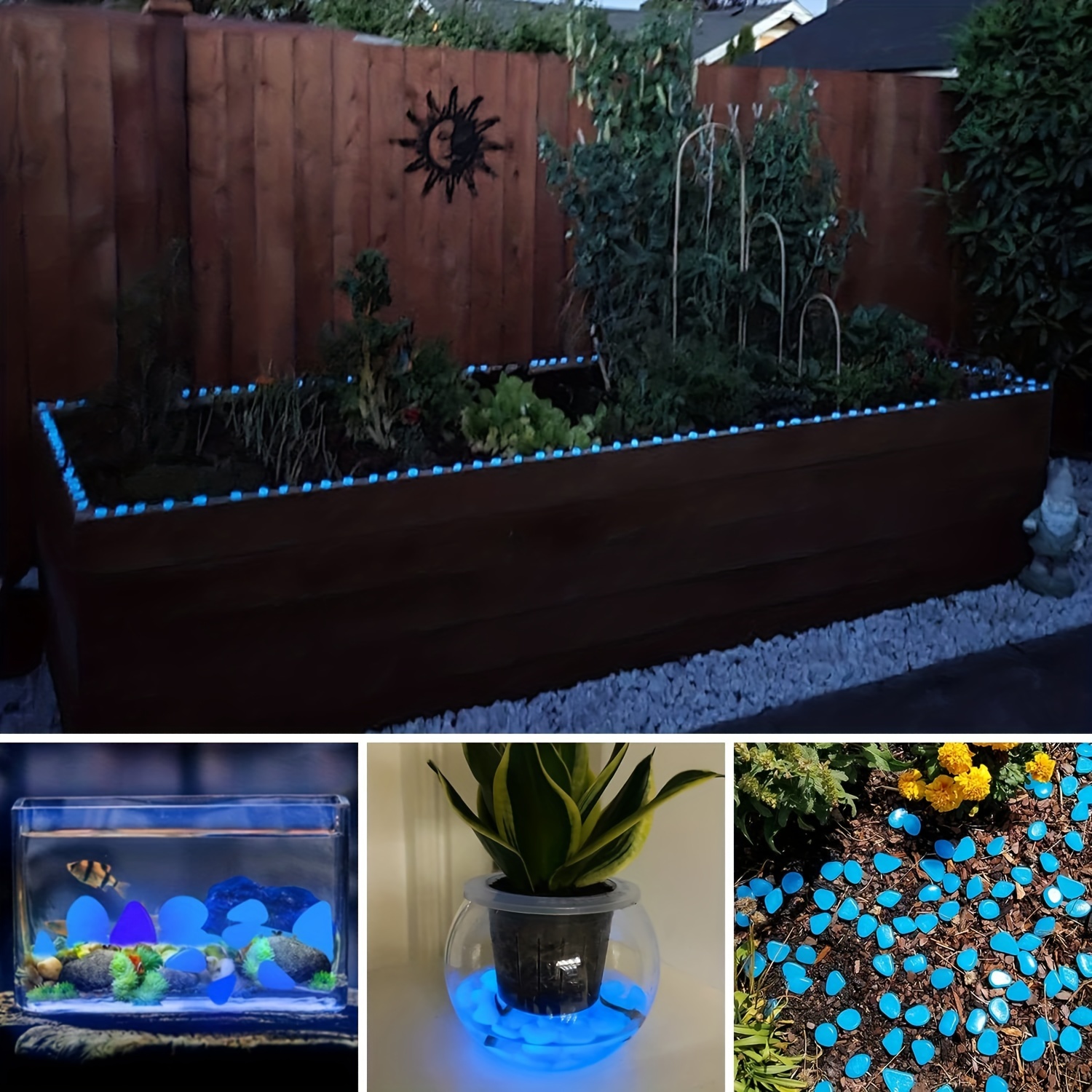 Great Choice Products Fish Tank Rocks Glow Blue/Glow In The Dark Pebbles  For Garden/Fish Tank/Aquarium