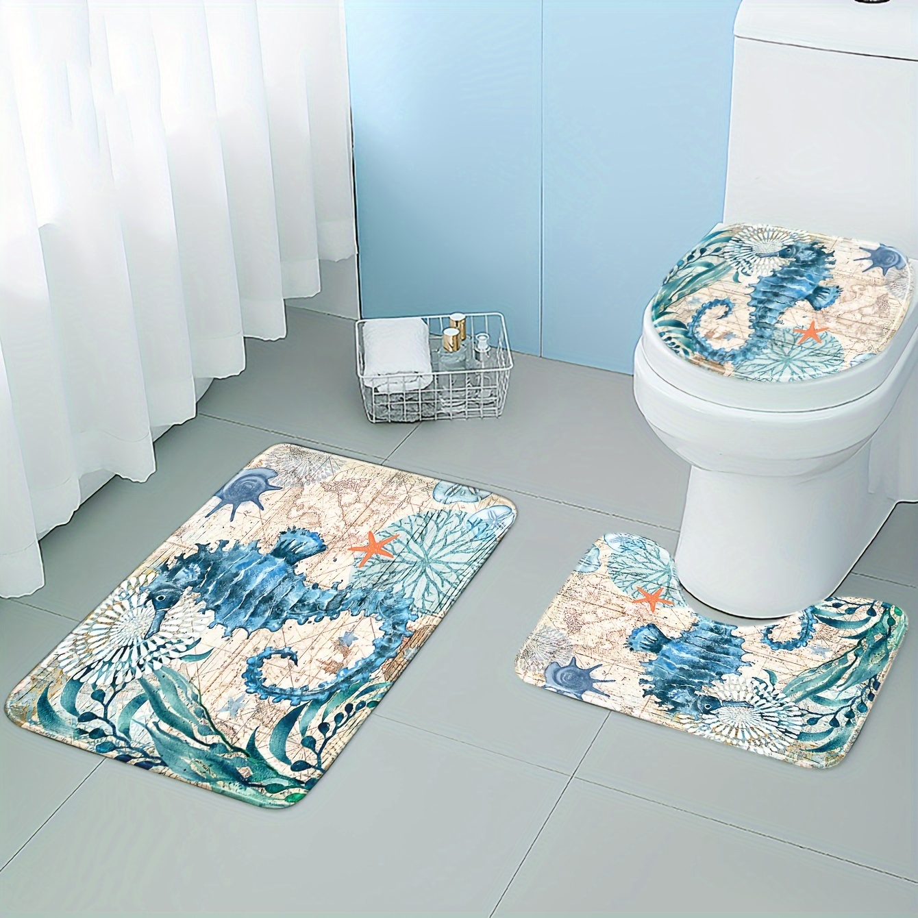 3 Stück Badezimmer Teppich Matten Set Toiletten Deckel Abdeckung Weihnachte  J3d2
