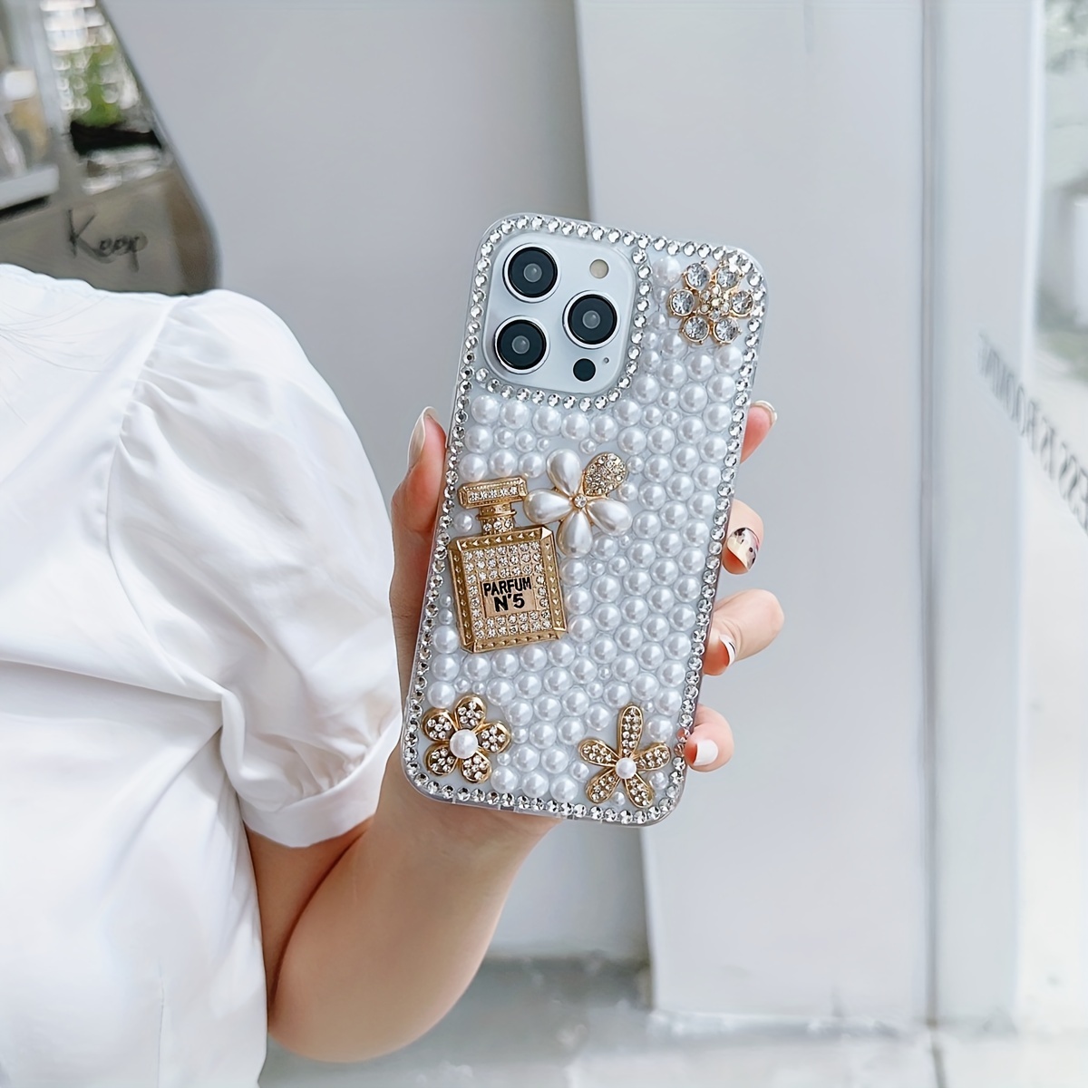 * model phone case perfume bottle white pearl luxury