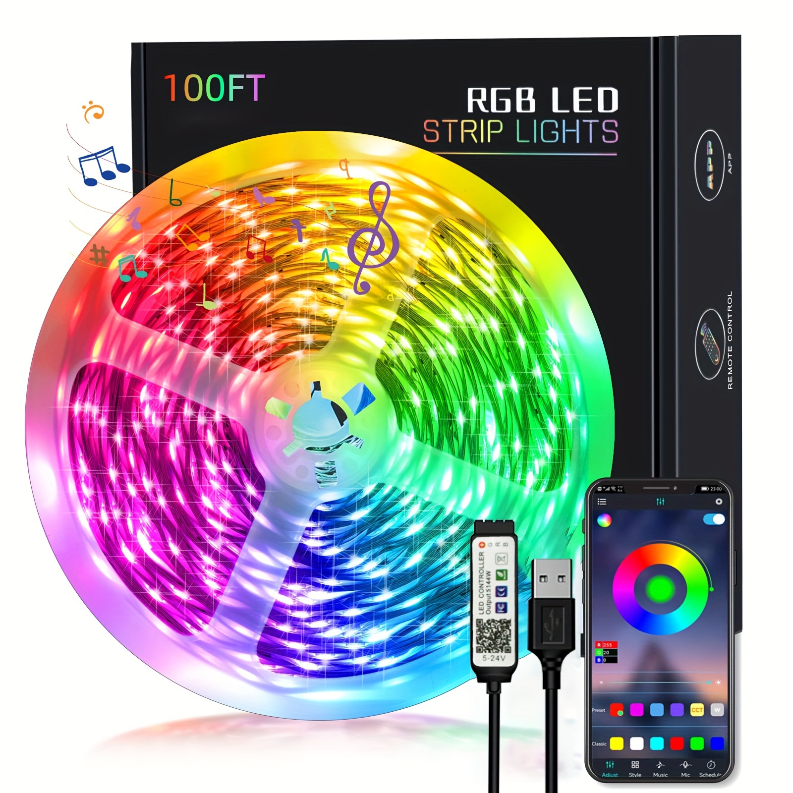 5050 RGB LED Strip Lights Room TV Backlight 3ft-100ft 50ft Bluetooth USB  APP New