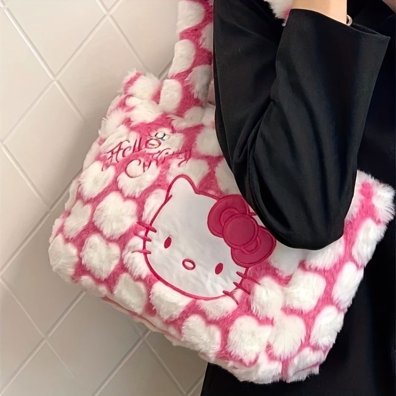 Hello Kitty Pattern Bag, Plush Kawaii Tote Bag, Trendy Storage Handbag -  Temu