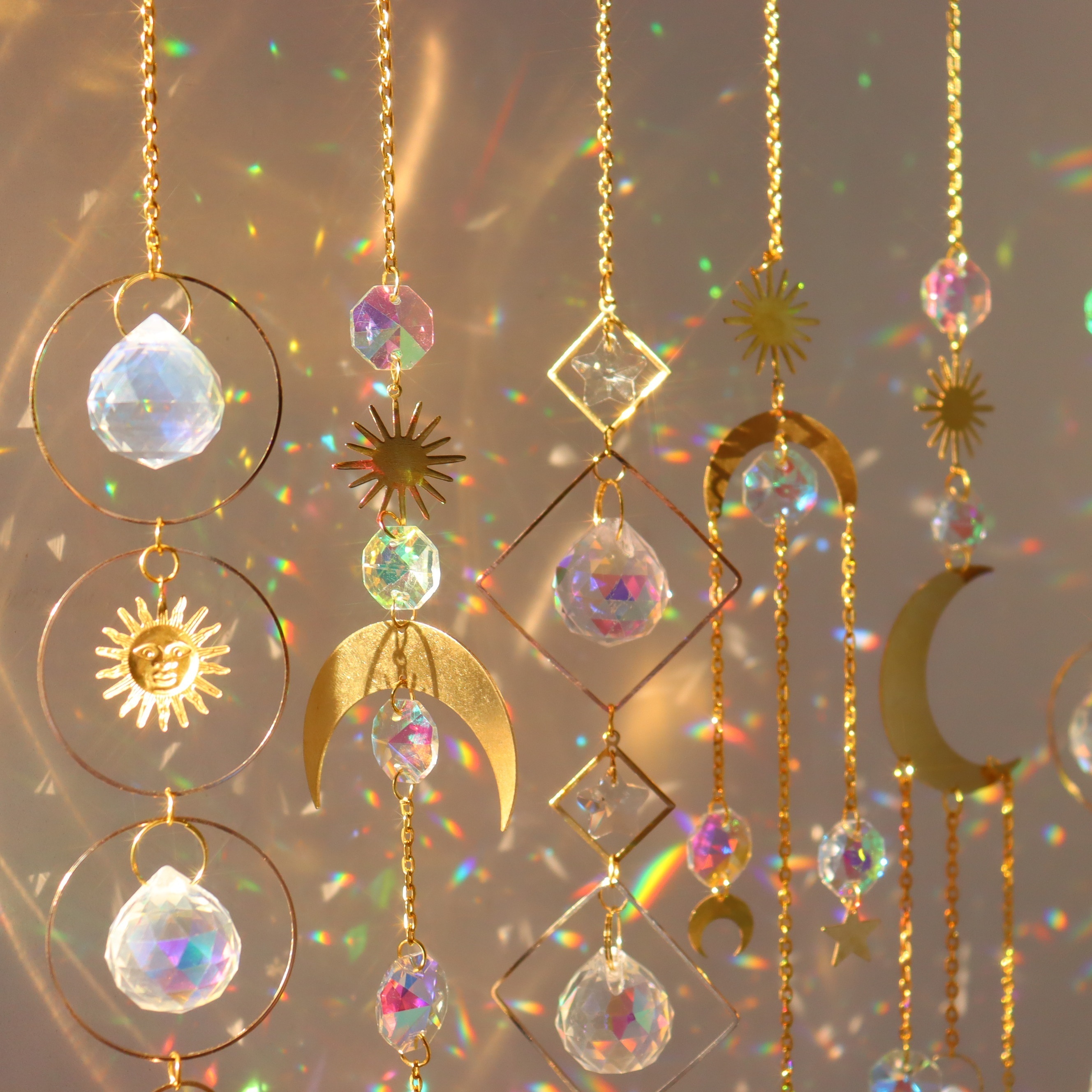 6 pièces cristaux colorés Suncatcher suspendu Catcher de soleil avec  pendentif en chaîne Ornement Boules de cristal pour fenêtre Accueil Jardin