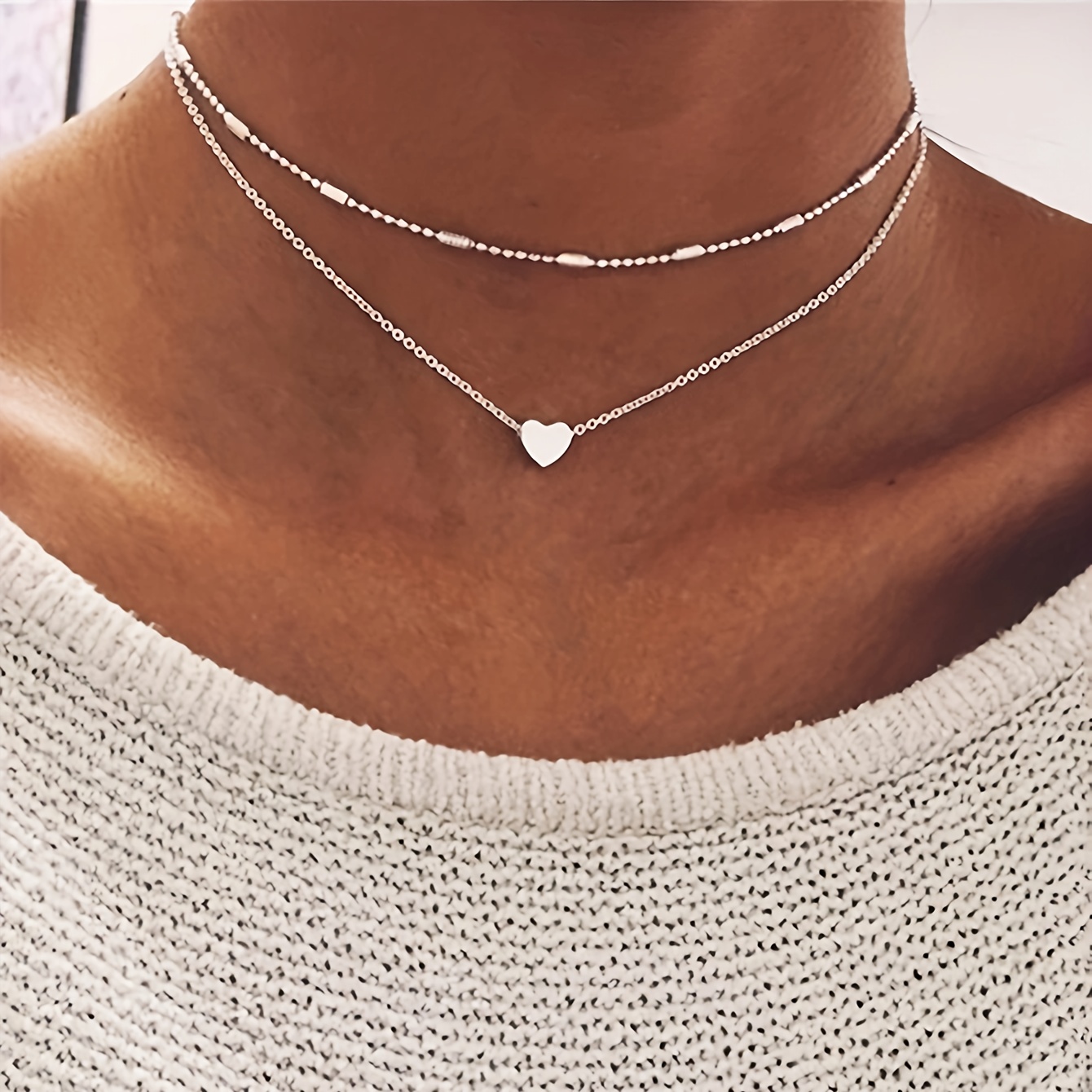 Plain silver choker deals necklace