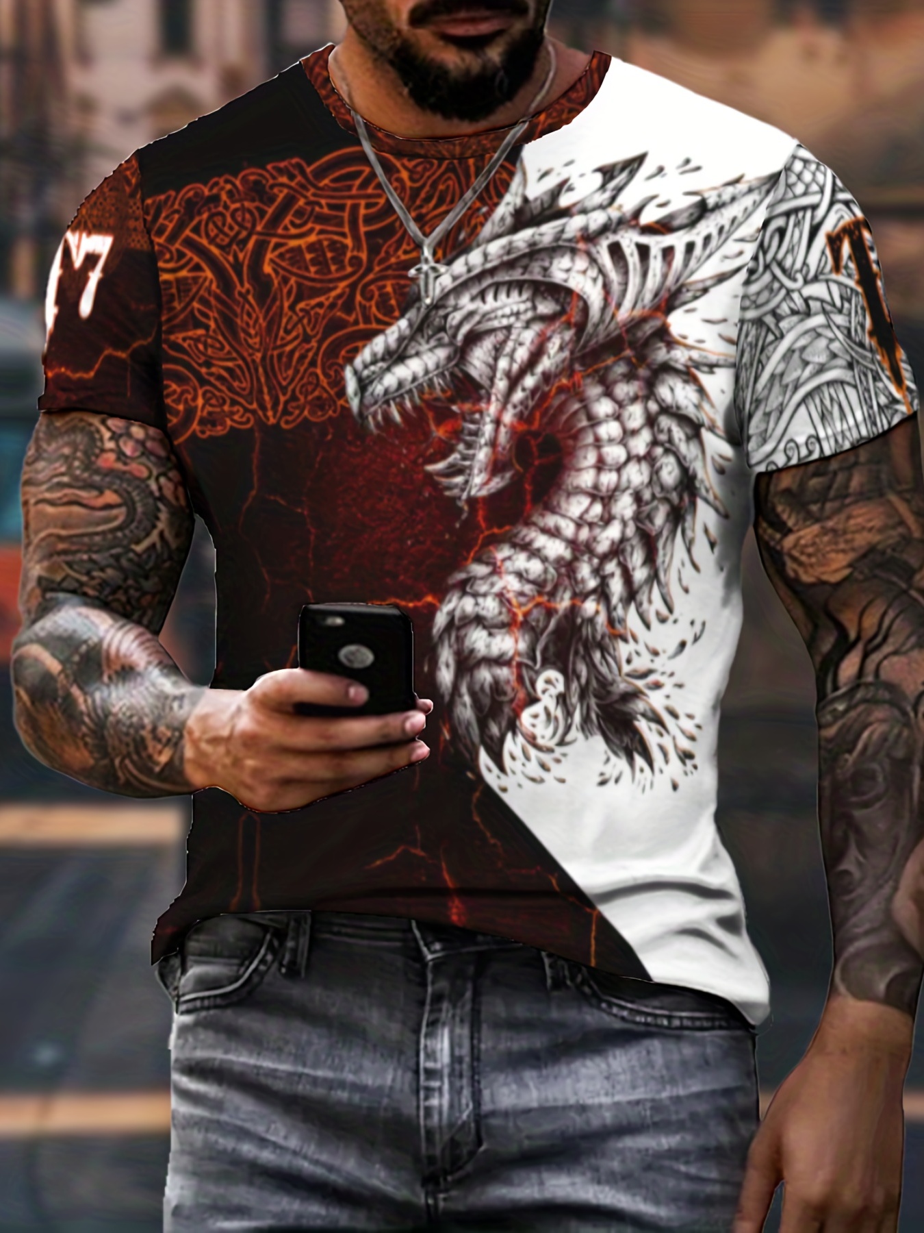 Trendy Tiger Print Men's T-shirt For Summer Outdoor, Chic Male Clothing -  Temu